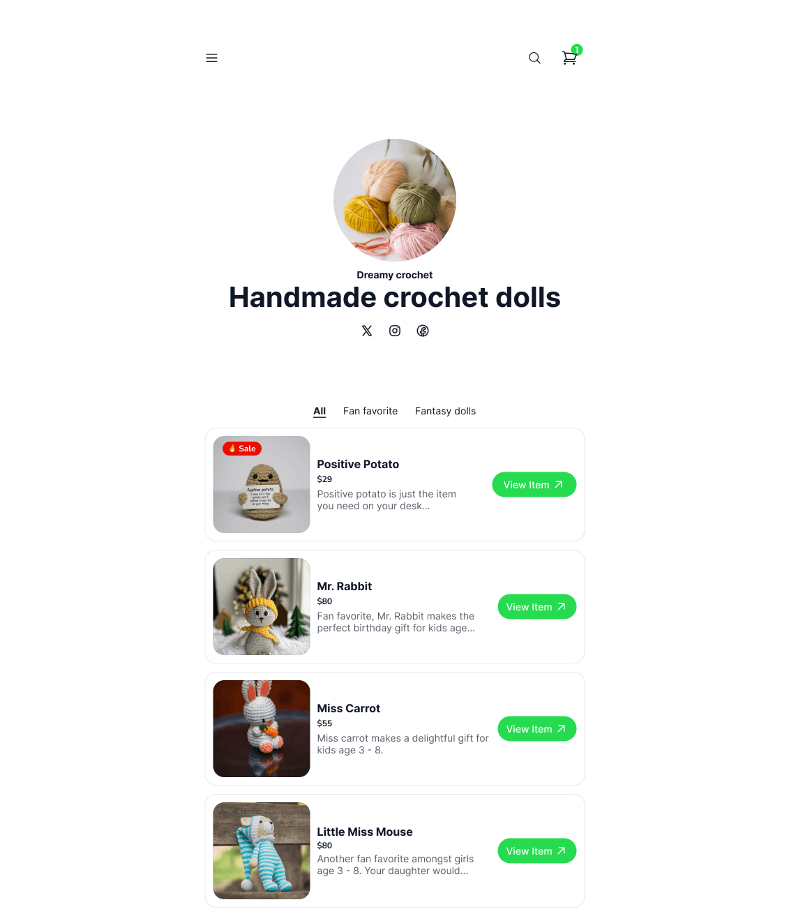 Link in bio store example